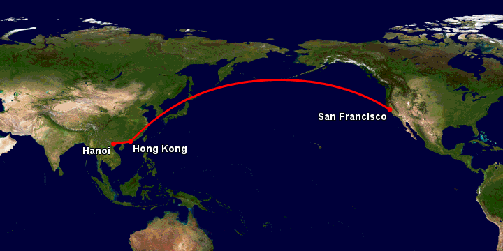 Bay từ Hà Nội đến San Francisco qua Hong Kong