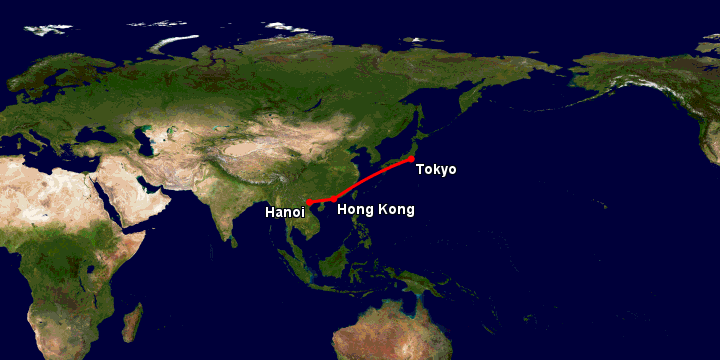 Bay từ Hà Nội đến Tokyo qua Hong Kong