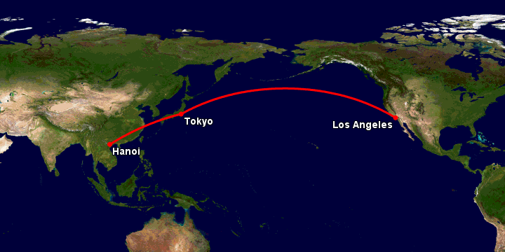 Bay từ Hà Nội đến Los Angeles qua Tokyo